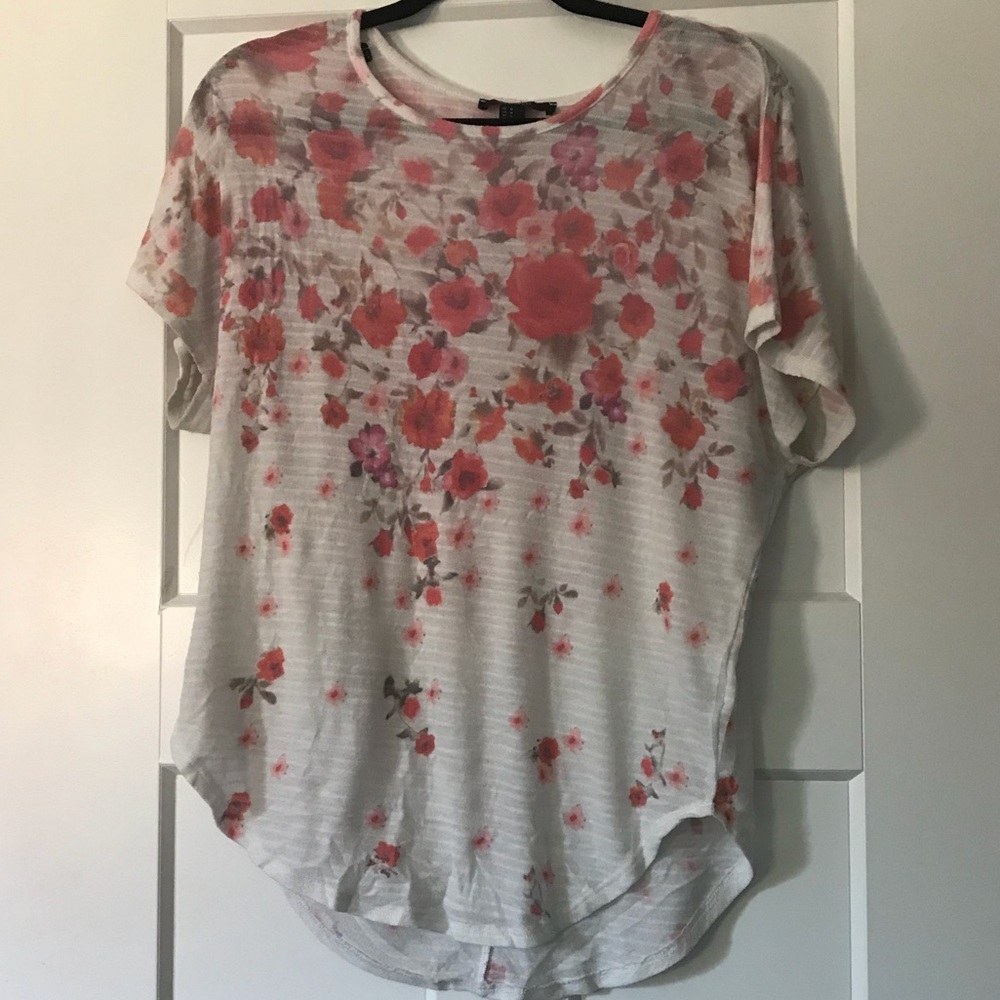 Floral and light-stripe blouse